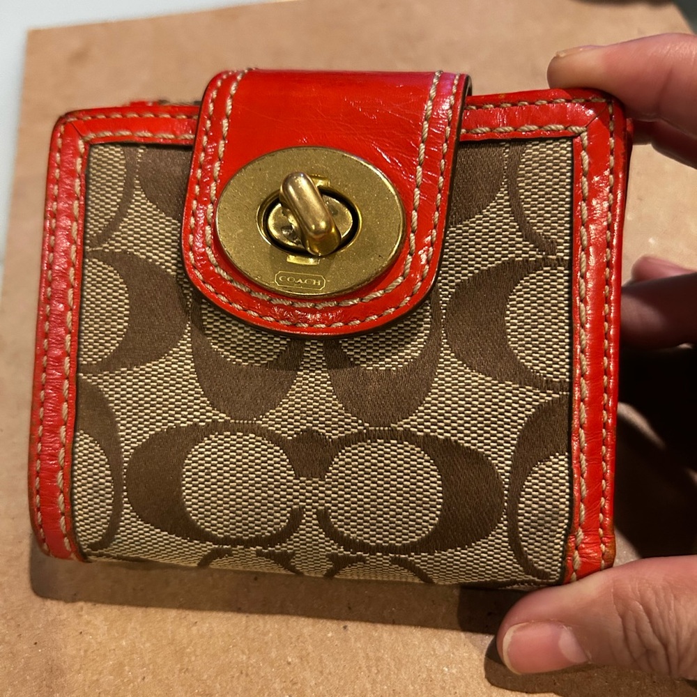 Coach Red and Brown Signature Wallet